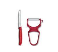 Victorinox Swiss Classic Paring Knife Set, 2 Pieces, Including Tomato Knife with Serrated Edge and Peeler, Vegetable, Extra Sharp Blade, Dishwasher Safe, Red