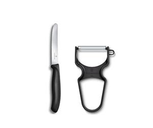 Victorinox Swiss Classic Paring Knife Set, 2 Pieces, Including Tomato Knife with Serrated Edge and Peeler, Vegetable, Extra Sharp Blade, Dishwasher Safe, Black