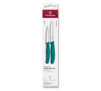 Victorinox Swiss Classic Paring Knife Set, 2 Pieces, Straight & Serrated | Includes 8 cm Paring Knife and 11 cm Serrated Blade for Kitchen Prep, Peeling and Dining. Green, Swiss Made.
