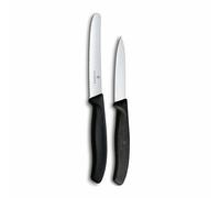Victorinox Swiss Classic Paring Knife Set, 2 Pieces, Straight & Serrated | Kitchen Set with 8 cm Paring Blade and 11 cm Serrated Edge Knife for Slicing, Peeling and Dicing. Black. Swiss Made.