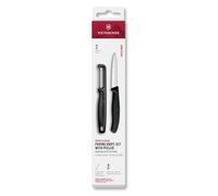 Victorinox Swiss Classic paring Knife Set with Peeler, for Vegetables and Fruit, 2-Piece, Extra-Sharp Blade, Black