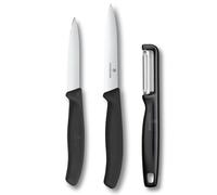 Victorinox Swiss Classic paring Knife Set with Peeler, Vegetable Knife and Tomato Knife, 3-Piece Set, Extra Sharp Blade, Black