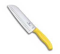 Victorinox Swiss Classic Santoku Knife, 17 cm Bevelled Edge, Yellow | Extra-sharp stainless steel blade with a fluted edge for slicing, dicing and mincing in the kitchen. Swiss Made.