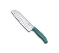 Victorinox Swiss Classic Santoku Knife, 17 cm Fluted Edge, Green | Japanese Style Kitchen Knife for Slicing and Dicing Meat or Vegetables, Scalloped Edge, Swiss Made