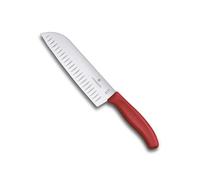 Victorinox Swiss Classic Santoku Knife, 17 cm Fluted Edge, Red | Japanese Style Chef's Knife for Slicing and Dicing Meat or Vegetables, 17 cm Blade, Ergonomic Handle, Swiss Made