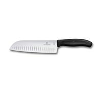 Victorinox Swiss Classic Santoku Knife, Asian-Style Kitchen Knife, 17 cm | Extra-Sharp Fluted Edge Blade for Precise Slicing and Dicing. Black Ergonomic Handle, Stainless Steel, Swiss Made