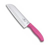 Victorinox Swiss Classic Santoku knife, Asian-style knife, extra-sharp blade, bevelled edge, 17 cm, stainless steel, blister, Pink