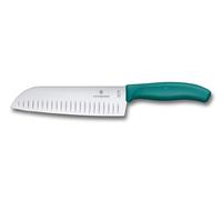 Victorinox Swiss Classic Santoku Knife, Asian-Style Knife, Extra-Sharp Blade, Bevelled Edge, 17 cm, Stainless Steel, Blister, Green