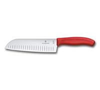 Victorinox Swiss Classic Santoku Knife, Asian-Style Knife, Extra-Sharp Blade, Bevelled Edge, 17 cm, Stainless Steel, Blister, red