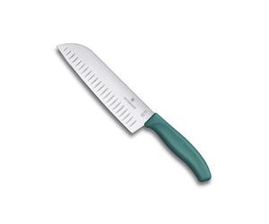 Victorinox Swiss Classic Santoku Knife, Asian-Style Knife, Extra-Sharp Blade, Bevelled Edge, 17 cm, Stainless Steel, Blister, Green