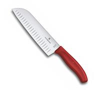 Victorinox Swiss Classic Santoku Knife, Extra Sharp Blade, Fluted Edge, 17 cm, Stainless Steel, Red, Blister