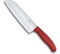 Victorinox Swiss Classic Santoku Knife, Extra Sharp Blade, Fluted Edge, 17 cm, Stainless Steel, Red, Gift Box