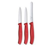 Victorinox Swiss Classic Set of Paring Knives, Set of 3, Straight Edge, Extra Sharp, Robust Plastic Handle, Red
