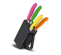 Victorinox Swiss Classic Steak and Pizza Knife Block, 4-Piece Set, Black | Filled knife storage with 4 wavy edge knives for everyday dining. Robust ergonomic handles. 267 mm height.