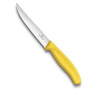 Victorinox Swiss Classic, Steak and Pizza Knife, Extra Sharp Blade, Wavy Edge, 12 cm, Stainless Steel, Yellow