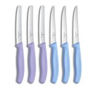 Victorinox Swiss Classic Steak & Tomato Knife Set, 6-Piece, 11 cm | Serrated stainless steel blades for fruit, vegetables, pizza and meat. Lavender and blue polypropylene handles.