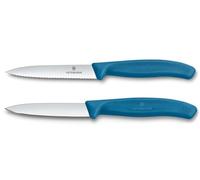 Victorinox Swiss Classic Tomato and Paring Knife Set, 2-Piece, Blue | Extra sharp stainless steel serrated and pointed blades for kitchen fruit and vegetable prep, blue plastic handles