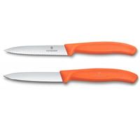 Victorinox Swiss Classic Tomato and Paring Knife Set, 2-piece, Orange | Extra sharp stainless steel knives with serrated and straight edges for kitchen prep, peeling and cutting. Swiss Made.
