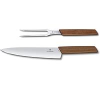 Victorinox Swiss Modern Carving Set, 2 Pieces, Carving Knife & Fork, Brown | Extra sharp stainless steel blades with noble walnut wood handles. Ideal for carving meat. 416 x 164 mm. Swiss Made
