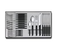VICTORINOX Swiss Modern Cutlery Set for 6 People, 24 Piece, incl. Sharp Serrated Knives, Plastic Handles, Black
