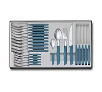 VICTORINOX Swiss Modern Cutlery Set for 6 People, 24 Piece, incl. Sharp Serrated Steak Knives, Plastic Handles, Cornflower Blue