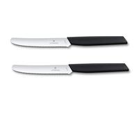 Victorinox Swiss Modern Paring Knife Set, 2 Pieces, Wavy Edge, 11 cm, Black | Extra sharp stainless steel blades for fruit and vegetables, lightweight synthetic handles, made in Switzerland.