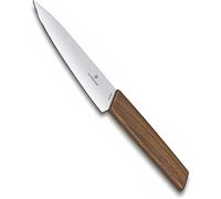 Victorinox Swiss Modern Paring Knife, Straight Edge Chef's Knife, 15 cm | Pointed stainless steel blade with walnut wood handle for meat and vegetables. 288 mm total length. Swiss Made