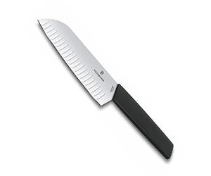 Victorinox, Swiss Modern Professional Santoku Knife, Extra Sharp Blade, Serrated Edge, 17 cm, Robust Plastic Handle, Stainless Steel, Black