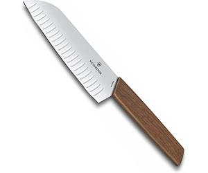 Victorinox Swiss Modern, Santoku Knife, Extra Sharp Blade, Fluted Edge, 17 cm, Noble Wooden Handle, Stainless Steel, Brown