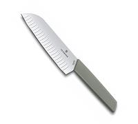 Victorinox Swiss Modern Santoku Knife, Fluted Edge, 17 cm, Olive Green
