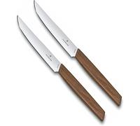Victorinox Swiss Modern Steak Knife Set, 2 Pieces, 12 cm, Walnut Wood | Extra sharp stainless steel blades for effortless meat cutting. Durable, ergonomic brown wood handles. Swiss Made