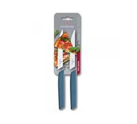 Victorinox Swiss Modern Steak Knife Set, 2 Pieces, Wavy Edge, 12 cm, Blue | Serrated stainless steel blades for meat and pizza. Ergonomic synthetic handles for everyday dining. Swiss Made