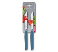 Victorinox Swiss Modern Tomato and Table Knife Set, 11 cm, 2 Pieces, Blue | Two extra sharp stainless steel knives with wavy edges for fruits and vegetables. Lightweight handles. Swiss Made.