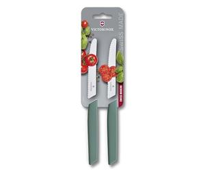 Victorinox Swiss Modern, Tomato & Table Knife, Vegetable Knife Set, 2 Pieces, 11 cm, Extra Sharp Serrated Edge, Dishwasher Safe, Sage