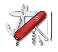 VICTORINOX Swiss Pocket Knife Compact, 15 Functions, Swiss Made, Multi Tool incl. Blade, Mini Screwdriver, Bottle Opener, Red