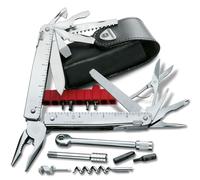 Victorinox Swiss Tool X Plus Ratchet Multitool, 38 Functions, Silver | Heavy-duty locking pliers with bit wrench set, metal saw and leather pouch for repair and DIY. 115 mm, Swiss Made.