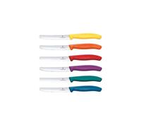 Victorinox Swiss Classic, Breakfast Knife, Bread Knife Set, 6-Piece, Sharp Blade, Serrated Edge, 11 cm, Plastic Handle, Stainless Steel, Multicoloured