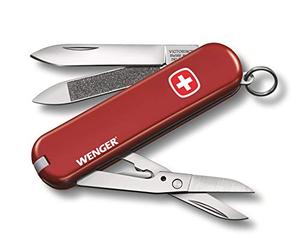 Victorinox Wenger Swiss Army Knife Pocket Knife, 7 Functions, Red, 65 mm | Small Multitool for Everyday Carry with Serrated-Edge Scissors, Nail File, Cleaner, and Pin. Swiss Made