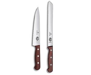 Victorinox Wood Kitchen Set, 2 pcs., Bread Knife, Carving Knife, Extra Sharp, Noble Wooden Handle, Brown