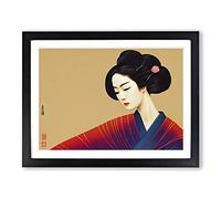 Victorious Geisha Framed Print | A4 Black Framed Wall Art | Ready to Hang | Modern Nature Picture | Living Room Bedroom Lounge Office