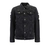 VICTORIOUS Men's Distressed Denim Jacket, Distressed Jet Black, S