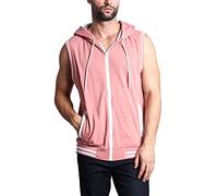 Victorious Men's Lightweight Athletic Casual Sleeveless Contrast Zipper Hoodie, Th890-dirty Pink/White, 3XL
