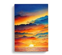 Victorious Ocean Sunset Canvas Print | Gallery Wrapped 30mm Frame Wall Art | 30x20 inches | Ready to Hang | Modern Seascape Picture | Living Room Bedroom Lounge Office