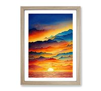 Victorious Ocean Sunset Framed Print | A4 Oak Framed Wall Art | Ready to Hang | Modern Nautical Picture | Living Room Bedroom Lounge Office