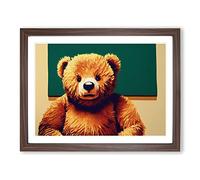 Victorious Teddy Bear Framed Print | A4 Walnut Framed Wall Art | Ready to Hang | Modern Animal Picture | Living Room Bedroom Lounge Office
