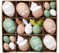 Victor's Workshop 35pcs 3-6cm Shatterproof Easter Eggs,Pre-Strung Hanging Cord, Speckled Natural Green Easter Eggs for Easter Tree,Hens and Rabbits Ornaments for Easter Decorations & Gifts