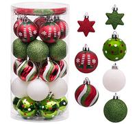 Victor's Workshop 35pcs 5cm Shatterproof Christmas Baubles, Delightful Elf Red White and Green Christmas Ball Ornaments for Tree Decorations