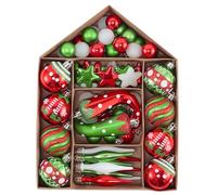 Victor's Workshop 70pcs 3-6cm Shatterproof Christmas Baubles Pack, Delightful Elf Red Green and White Christmas Ball Ornaments for Xmas Tree Decoration