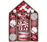 Victor's Workshop 70pcs Shatterproof Christmas Baubles Pack, Traditional Red and White Christmas Ornaments
