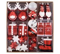 Victor's Workshop Assorted Christmas Baubles Set, Traditional Red and White Christmas Ball Shatterproof Ornaments for Xmas Tree Decorations (50)